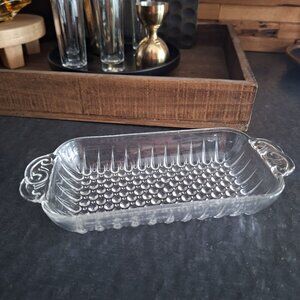 Vintage Clear‎ Glass Butter Dish Handles Bubble Bottom
